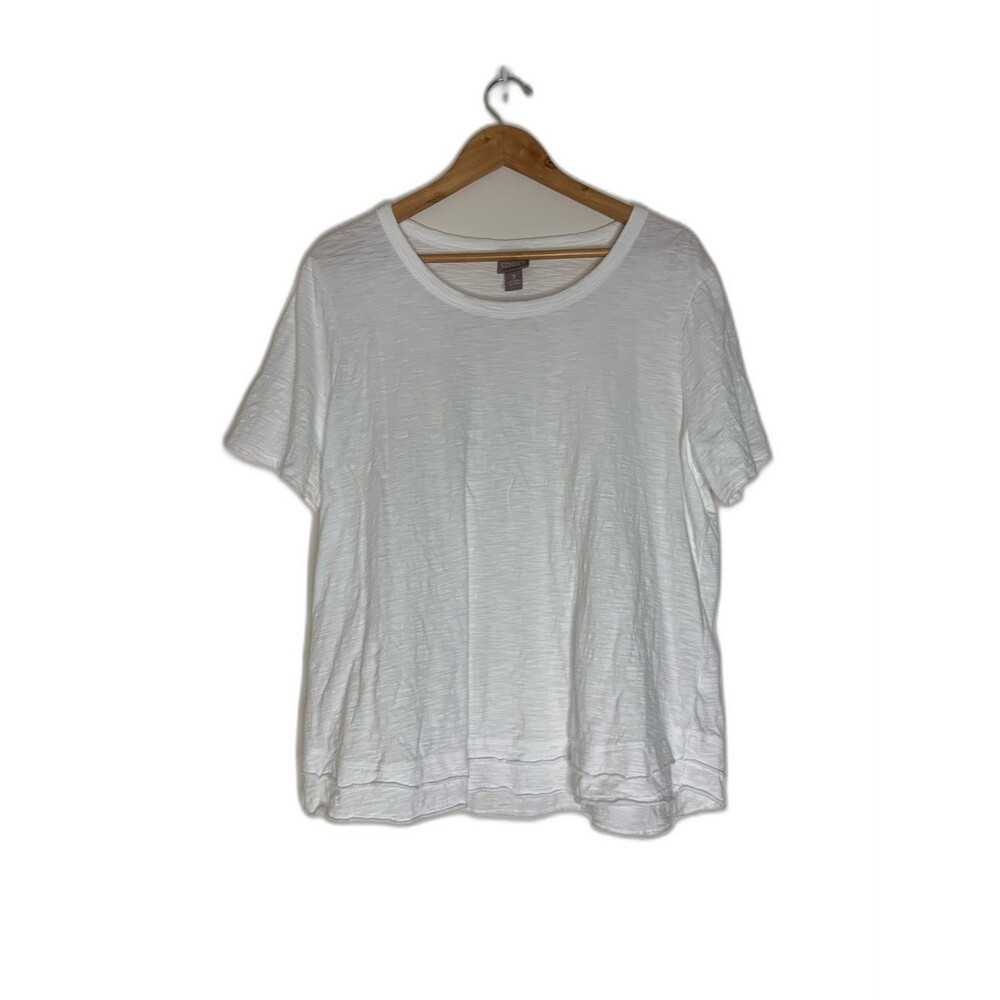 Chico's White Cotton Short Sleeve Crewneck Tee Shirt Relaxed Fit 3 Breathable XL